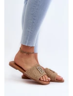 Ploché Dámské Žabky S Pletením a Ozdobou Beige Omenna