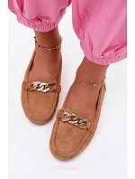 Dámské mokasíny se zlatým řetízkem a imitací semiše Camel Amaretto
