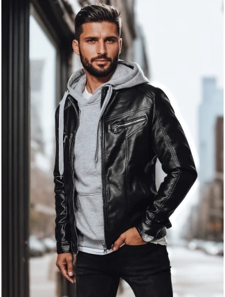 Pánská kožená bunda černá FashionStreet TX4330