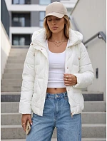 Dámská zimní prošívaná bunda s kapucí v barvě ecru FashionStreet TY5938 Dámská zimní prošívaná bunda s kapucí v barvě ecru FashionStreet TY5938