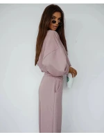 Dámský komplet s vaflovou strukturou v pudrově růžové barvě - mikina a kalhoty (821108)