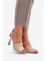 Kožené Sandály Na Jehlovém Podpatku S Ozdobným Náramkem CheBello 4440 Béžové