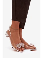 Průhledné sandály na nízkém podpatku s ozdobnými detaily D&A MR52-229 stříbrné