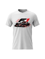 Pánské bavlněné tričko s potiskem - F1 - bílé Pánské bavlněné tričko s potiskem - F1 - bílé