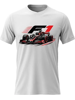 Pánské bavlněné tričko s potiskem - F1 - bílé