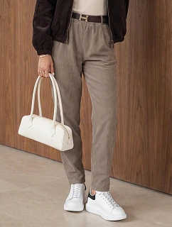 Dámské béžové manšestrové kalhoty s páskem FashionStreet UY3148