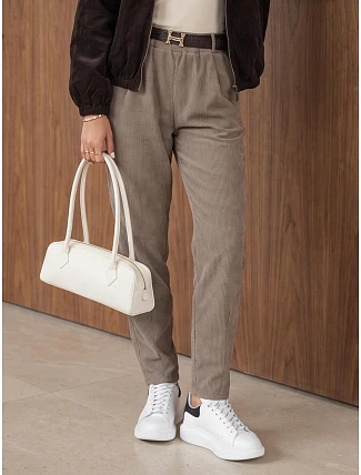 Dámské béžové manšestrové kalhoty s páskem FashionStreet UY3148 Dámské béžové manšestrové kalhoty s páskem FashionStreet UY3148