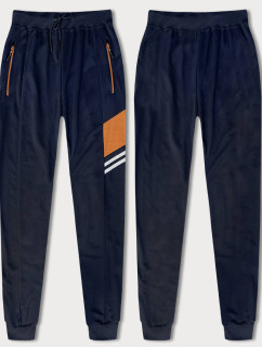 Tmavě modré pánské teplákové kalhoty s barevnými vsadkami (8K206B-25)