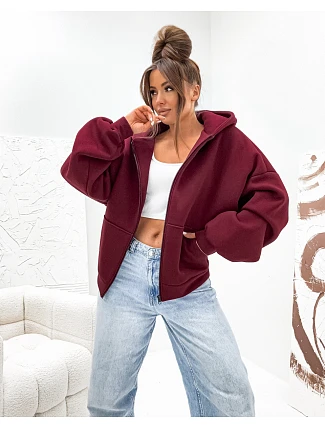 Teplá oversize mikina s kapucí, bordová (821112) Teplá oversize mikina s kapucí, bordová (821112)