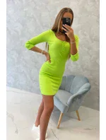 Šaty s knoflíkovým výstřihem zelené neonové