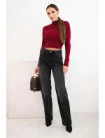 Dámské pruhované šaty s rolákem a ozdobnými knoflíky bordová