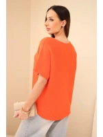 Dámský svetr s krátkým rukávem volného střihu oranžový