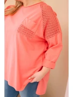 Dámská mikina Plus Size bavlněná s potiskem meruňková