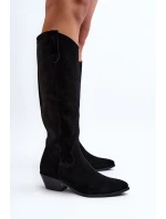 Zazoo 2909 Semišové Boty s Výřezy na Nízkém Podpatku Černé