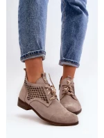 Zazoo 2878 Nízké Dámské Botky se Šněrováním Semišové Bežové