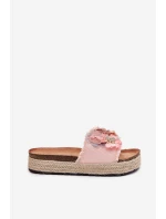 Dámské Sandały Na Platformě S Pletením A Květinami Růžové Chellia