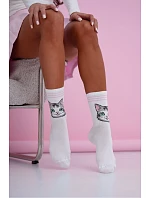 Dámské ponožky s kočkami s růžovými pruhy