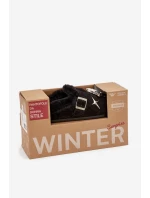 Dámské pantofle s ozdobami a sponou, zateplené kožíškem – černé Thalora