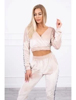 Velurová souprava s nápisem Queen beige