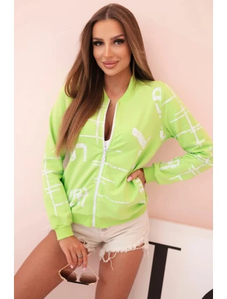 Dámská bavlněná mikina s potiskem a zipem zelený neon