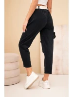 Dámské manšestrové kalhoty s páskem černé