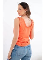 Dámská halenka z viskózy s volánkem u výstřihu oranžová