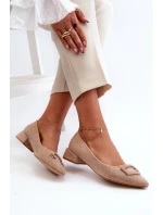 Lodičky S Nízkým Podpatkem S Ozdobou Z Eko Semiš S.Barski KV27-034 Bežové