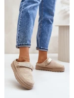 Dámské pantofle zateplené kožíškem na platformě béžové Azida