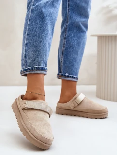 Dámské pantofle zateplené kožíškem na platformě béžové Azida