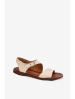 Dámské kožené ploché sandály Zazoo 3014 béžové