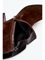 Kožené semišové dámské kotníky na podpatku Maciejka K7202-02 čokoládové