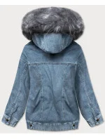 Světle modro-šedá dámská džínová bunda s kožešinovou odepínací podšívkou (br9588-5009)