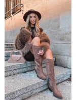 Dámské Kovábojky Na Podpatku Z Eko Semiše Hnědé Esmira