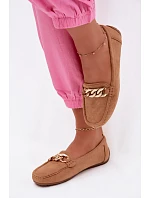 Dámské mokasíny se zlatým řetízkem a imitací semiše Camel Amaretto