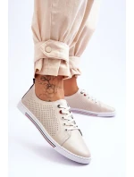 Dámské kožené ažurové tenisky béžové S.Barski LR952
