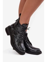 Lakované kožené dámské kotníkové boty na klínu D&A LZ52-954 tmavě modré