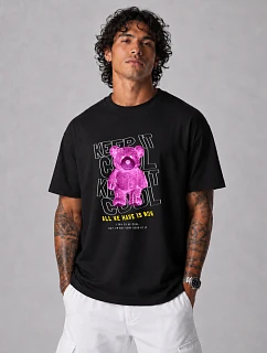 Pánské tričko oversize s potiskem medvídka černé FashionStreet NX1030R