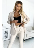 492-1 Elegantní souprava - sako a kalhoty s páskem - béžová