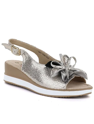 Dámské zlaté kožené sandály s květinami S.Barski 5988