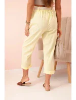 Dámské lněné kalhoty s bavlnou a páskem - žluté