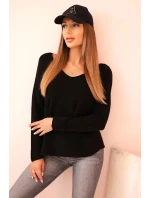 Dámský svetr z viskózy s dlouhým rukávem a kulatým výstřihem černý