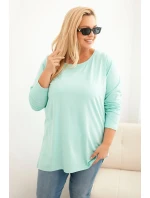 Dámská blůza Plus Size bavlněná s kulatým výstřihem mátová