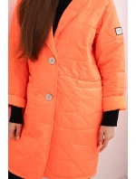 Dámská bunda Plus Size prošívaná s ozdobnými knoflíky a límcem neonově oranžová