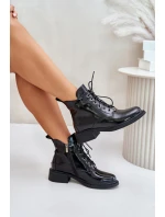 Kožené Lakované Kotníkové Boty S Zateplením Černé Bellani Kožené Lakované Kotníkové Boty S Zateplením Černé Bellani