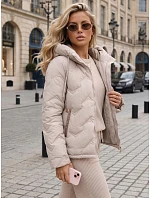 Dámská prošívaná bunda s kapucí, béžová, FashionStreet TY5945 Dámská prošívaná bunda s kapucí, béžová, FashionStreet TY5945