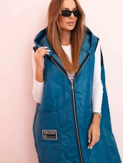 Dámská prošívaná vesta Plus Size s kapucí na zip mořská