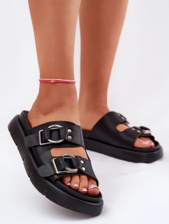 Kožené Dámské Sandály S Ozdobnými Přezkami Big Star RR274658 Černé