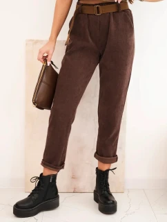 Dámské kalhoty s páskem kordové hnědé