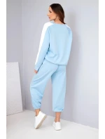 Dámský komplet máslový s lampasem a pružným lemem modrý