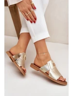 Elegantní Pantofle Z Přírodní Kůže Na Plochém Podpatku Zazoo 40423 Zlaté